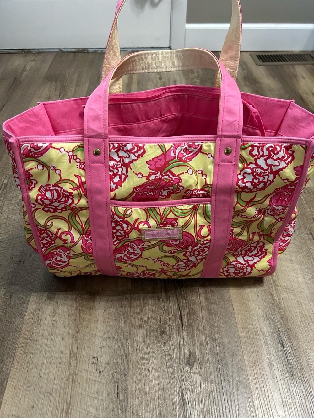 Lilly Pulitzer Pink and Yellow Floral Canvas Tote